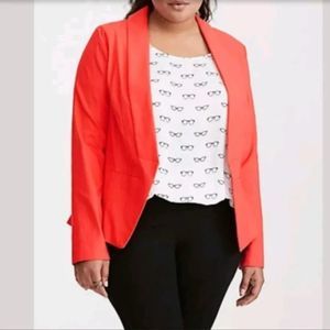 Torrid Size 1 Lined Red Orange Open Front Ponte Blazer